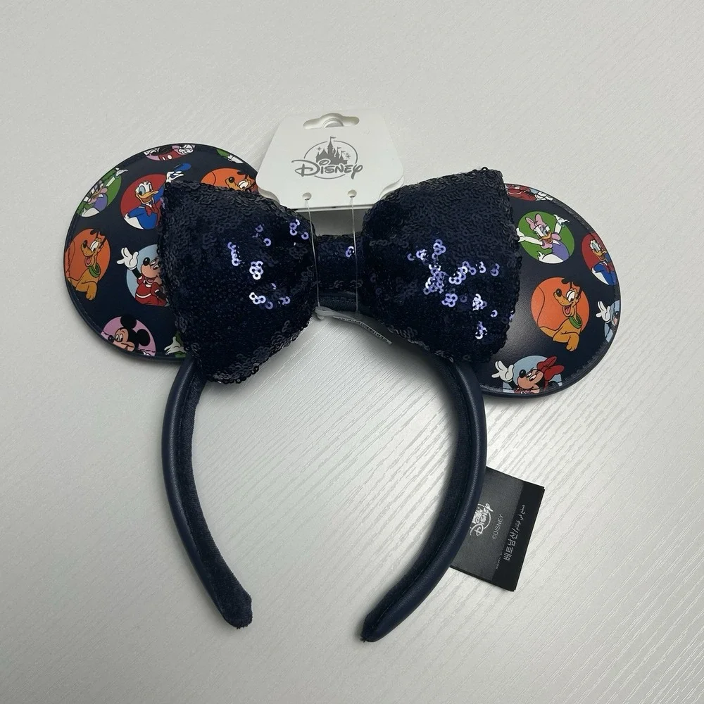 2024 Disney Parks Ears Headband Mickey and Friends Sequined Bow Navy Blue New